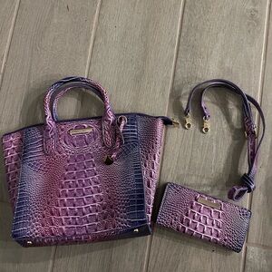 Elegant Purple Crocodile-Embossed Tote Bag Set